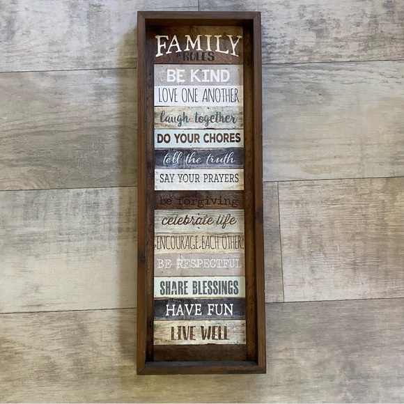 Other - Family Rules Wood Frame Wall Hanging 26”x9